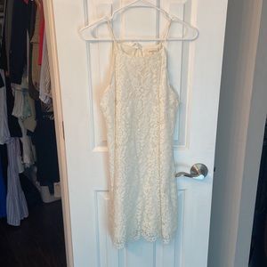 High neck Cream Lace Everly Dress with tie-back detail